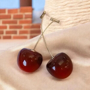🆕️Trendy Durable Fun Resin Cherry Fashion Stud Earrings – Cute & Stylish 🍒